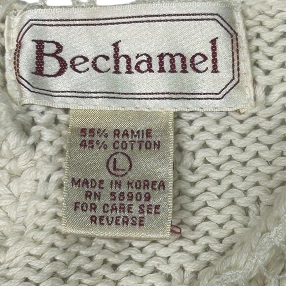 Vintage Bechamel White Christmas Sweater Red Bow Holly Lace Collar - Size Large - Picture 4 of 7